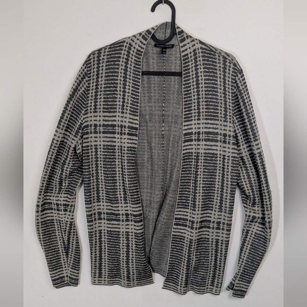 Eileen Fisher Cardigan Sweater Large Merino Wool Blend Lightweight